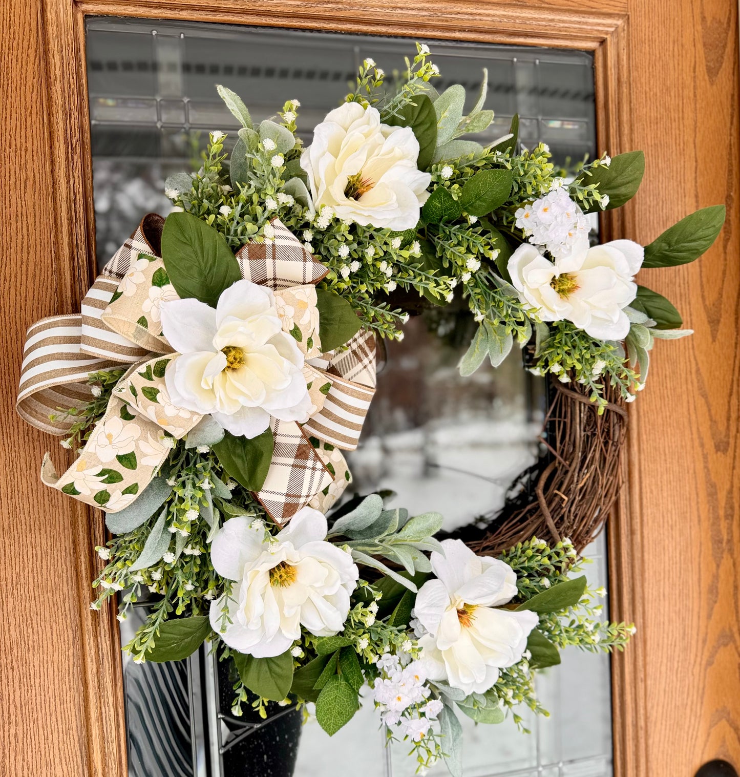 Magnolia Grapevine Wreath | Spring Wreath | Floral Wreath | Spring Door Decor