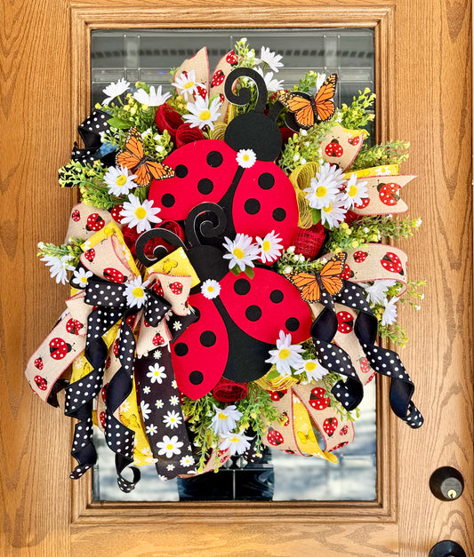 Ladybug Floral Wreath | Spring Wreath | Spring Porch Decor