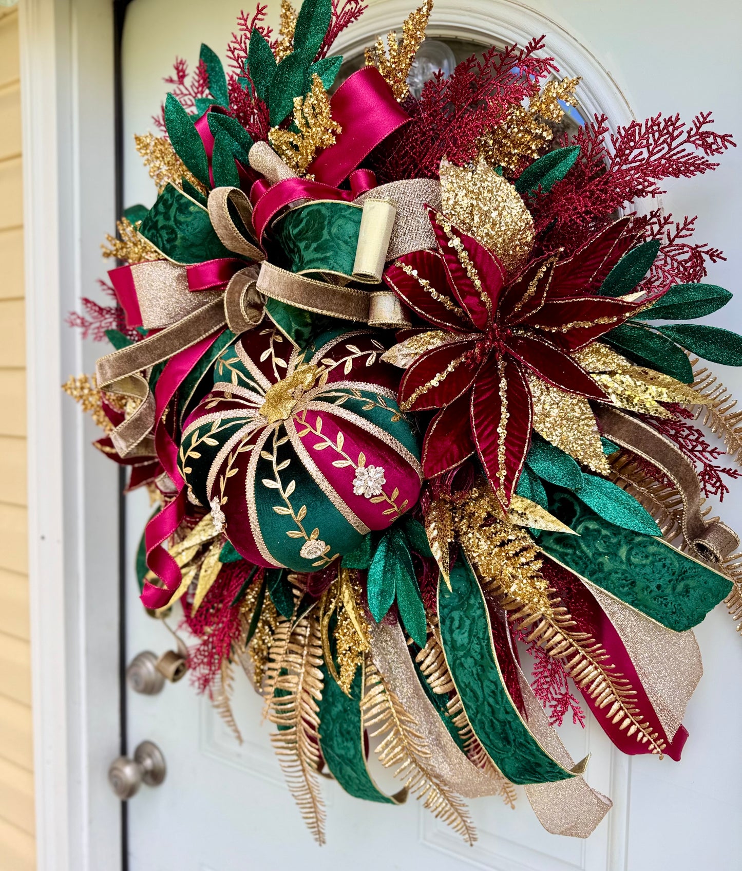 Velvet Pumpkin Glam Wreath For Fall Front Door | Autumn Porch Decor