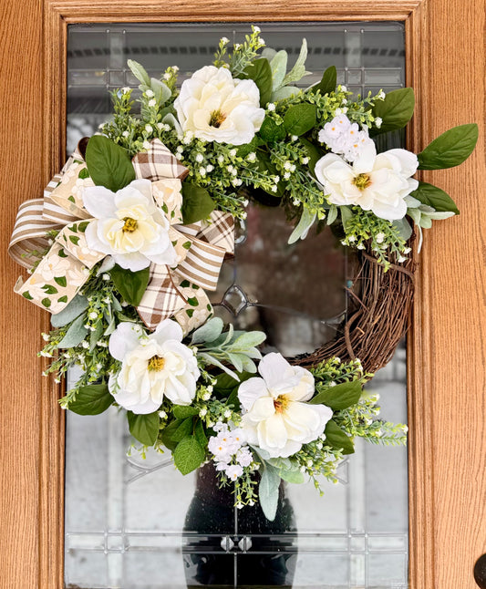 Magnolia Grapevine Wreath | Spring Wreath | Floral Wreath | Spring Door Decor
