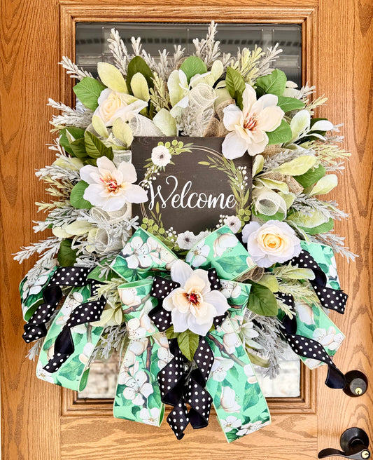 Welcome Floral Wreath | Spring Wreath | Floral Wreath | Spring Door Decor