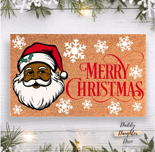 Black Santa Merry Christmas Doormat