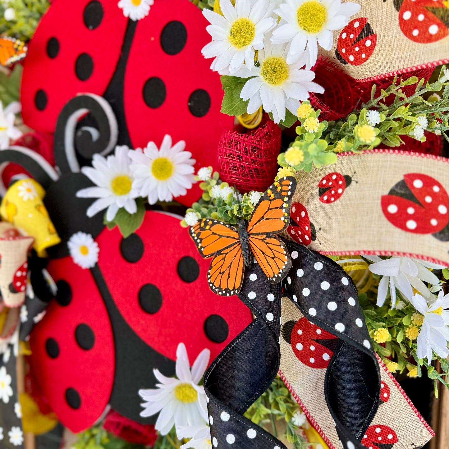 Ladybug Floral Wreath | Spring Wreath | Spring Porch Decor