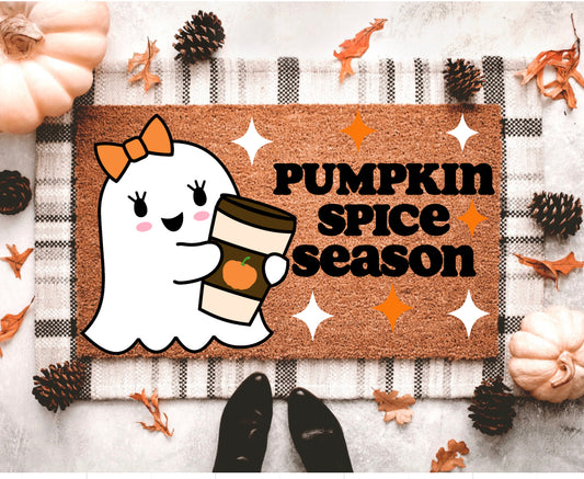 Pumpkin Spice Ghost Halloween Doormat | Fall Doormat | Outdoor Halloween Decor