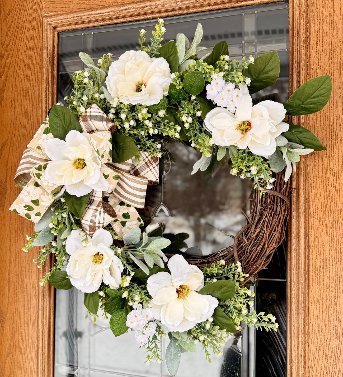 Magnolia Grapevine Wreath | Spring Wreath | Floral Wreath | Spring Door Decor