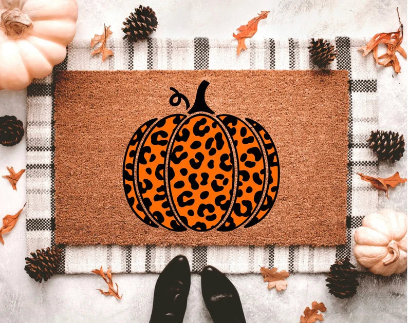 Leopard Print Pumpkin Doormat