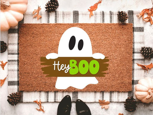 Hey Boo Ghost Halloween Doormat | Halloween Porch Decor | Ghost Doormat