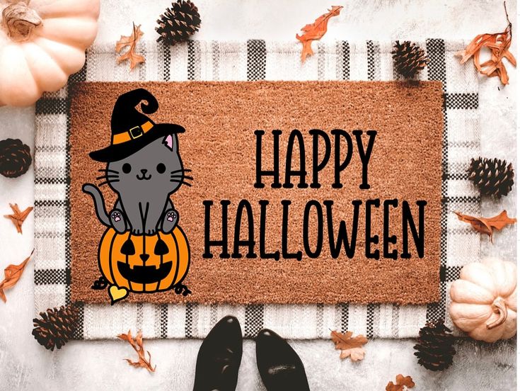 Halloween Cat Doormat | Halloween Porch Decor | Pumpkin Doormat
