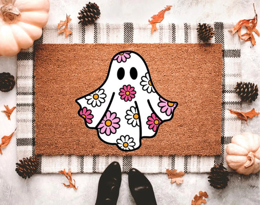 Floral Ghost Doormat | Halloween Doormat | Groovy Ghost Doormat