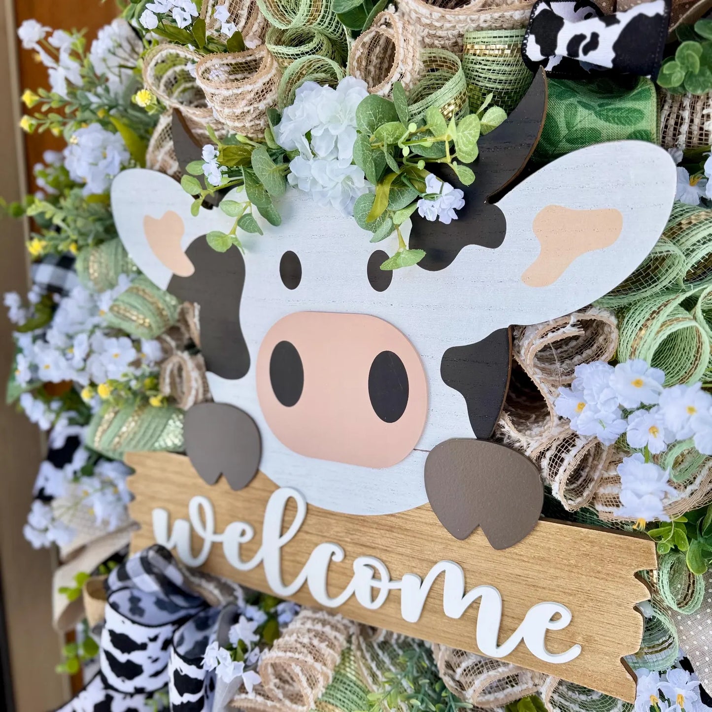 Cow Welcome Door Wreath | Spring Wreath | Floral Wreath | Spring Door Decor | Farmhouse Wreath | Cow Door Hanger