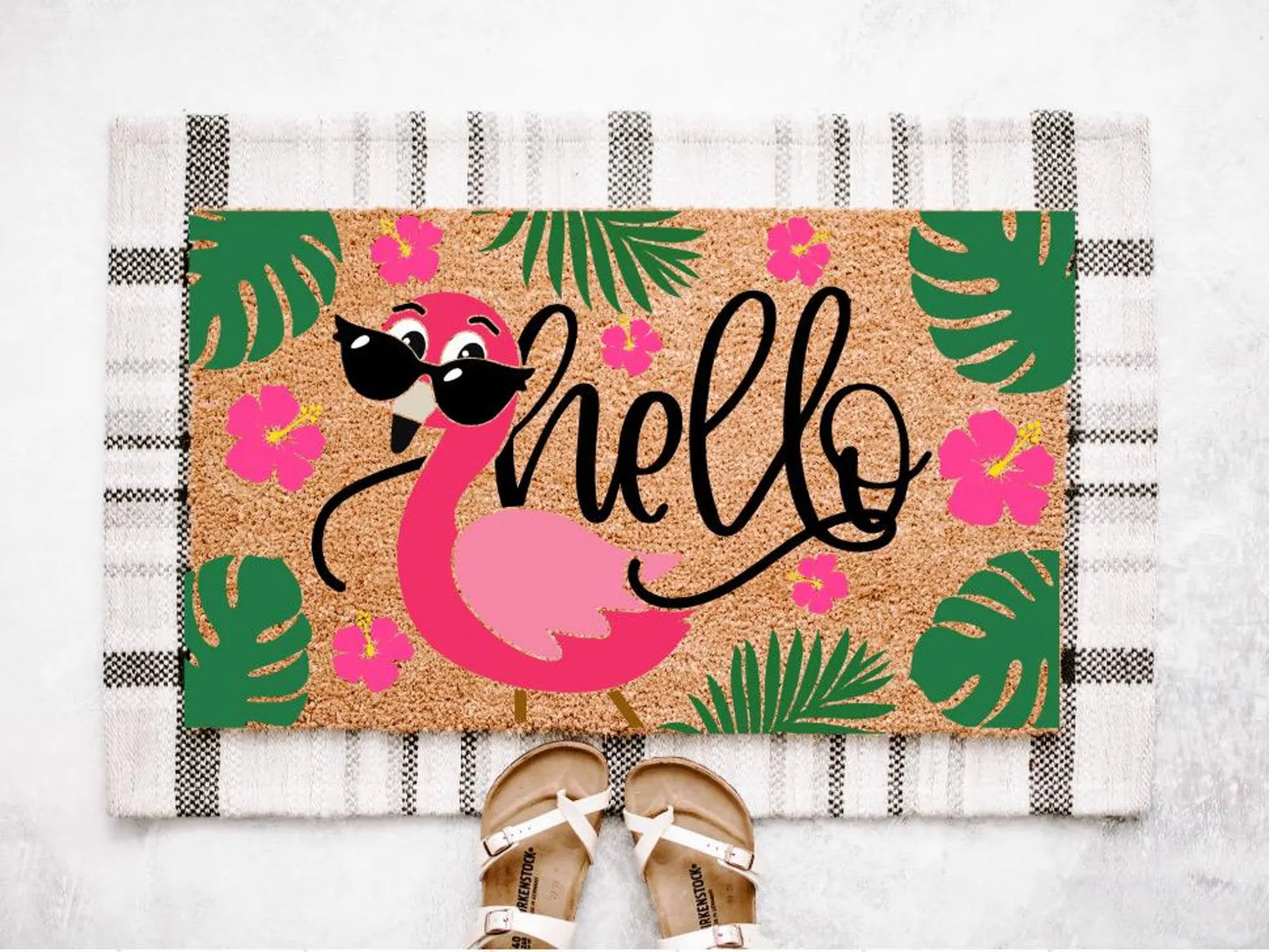 Floral Flamingo Doormat | Summer Doormat | Summer Porch Decor | Flamingo Decor