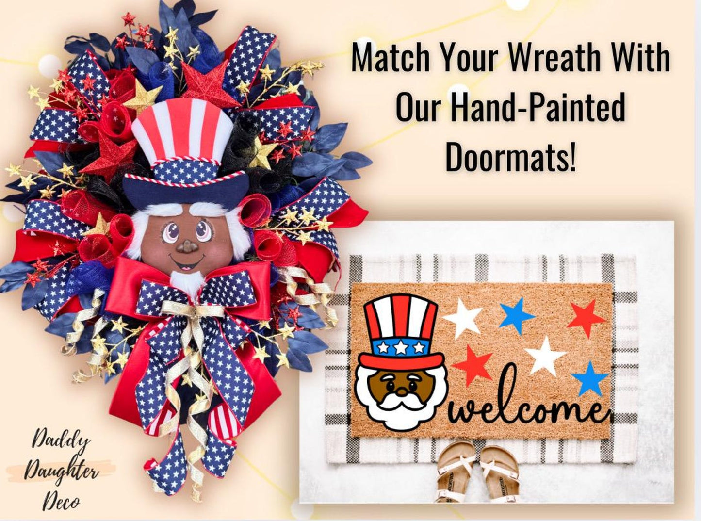 Black Uncle Sam Patriotic Wreath | 4th of July Wreath | Fourth Of July Decor | Patriotic Decor