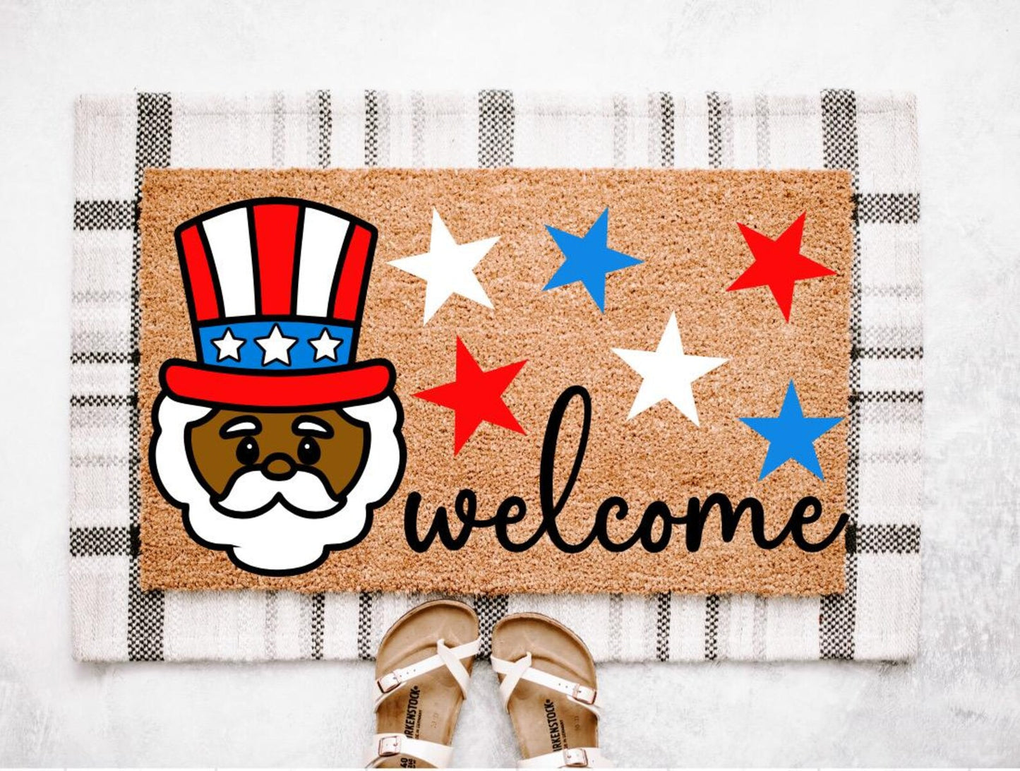 Black Uncle Sam 4th Of July Doormat | Summer Doormat | Patriotic Doormat