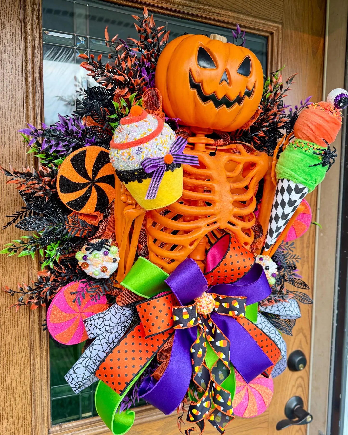 Halloween Pumpkin Wreath | Halloween Wreath For Front Door | Jack O Lantern Wreath