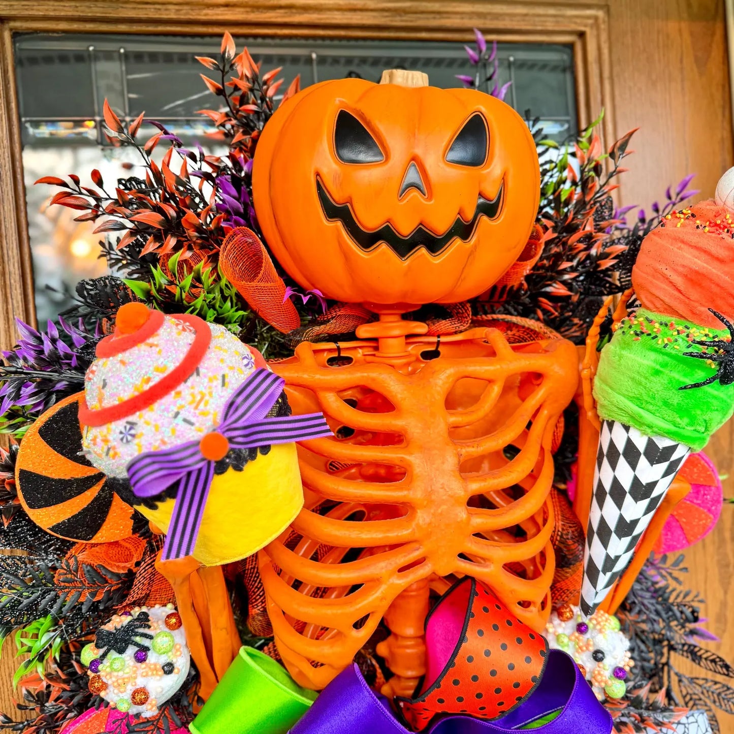 Halloween Pumpkin Wreath | Halloween Wreath For Front Door | Jack O Lantern Wreath