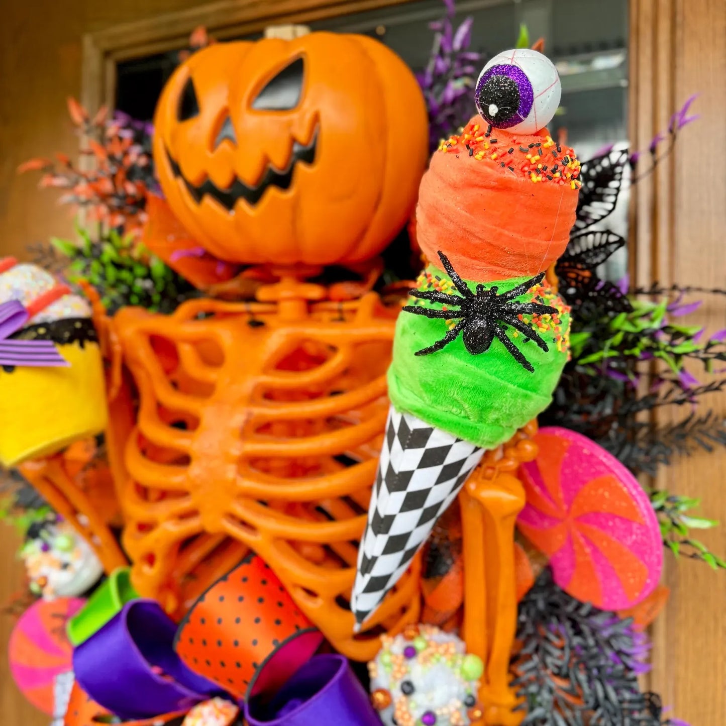 Halloween Pumpkin Wreath | Halloween Wreath For Front Door | Jack O Lantern Wreath