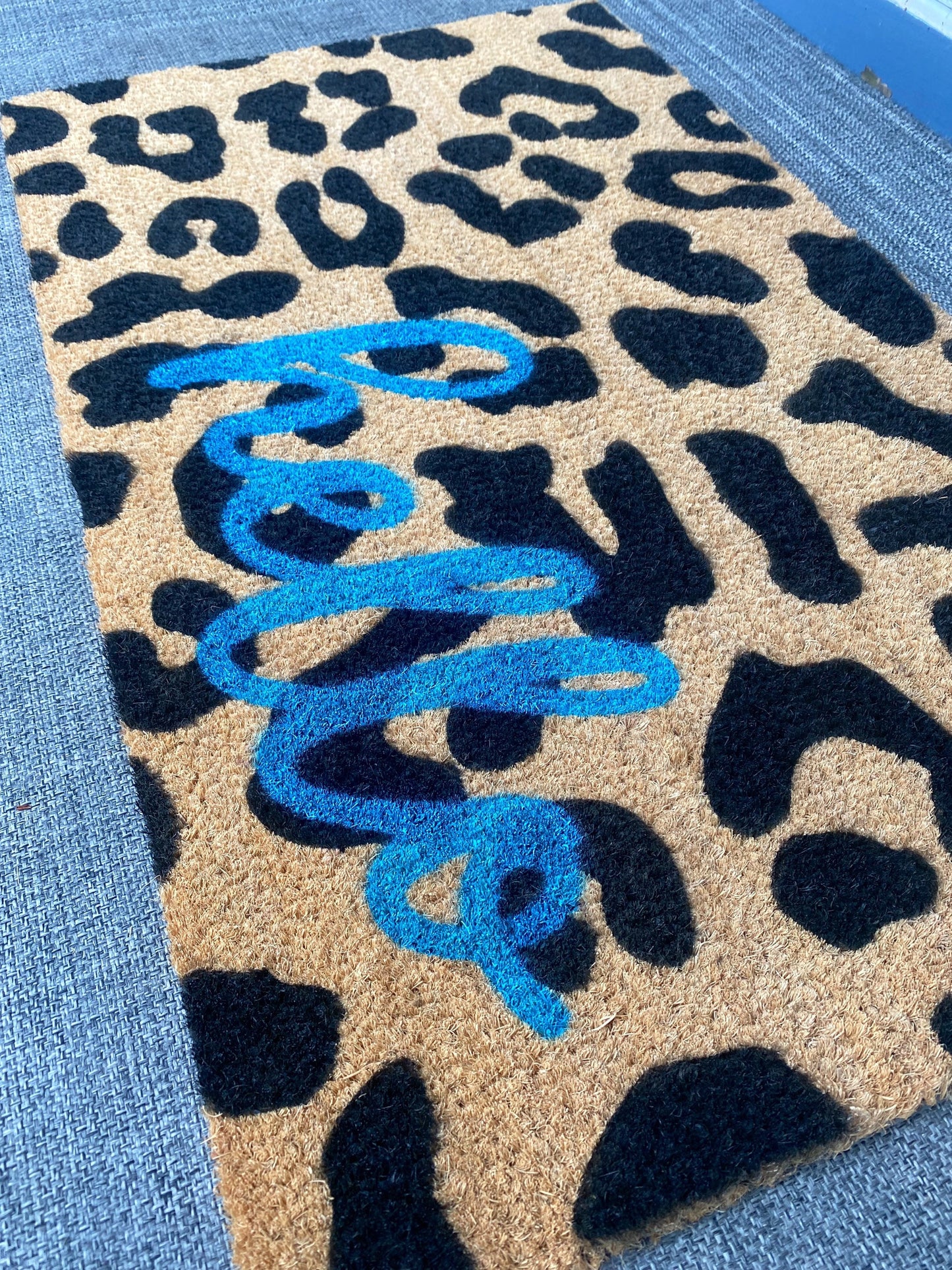 Leopard Print Hello Doormat | Animal Print Doormat | Cute Welcome Mat | Coir Outdoor Doormat | Unique Doormat