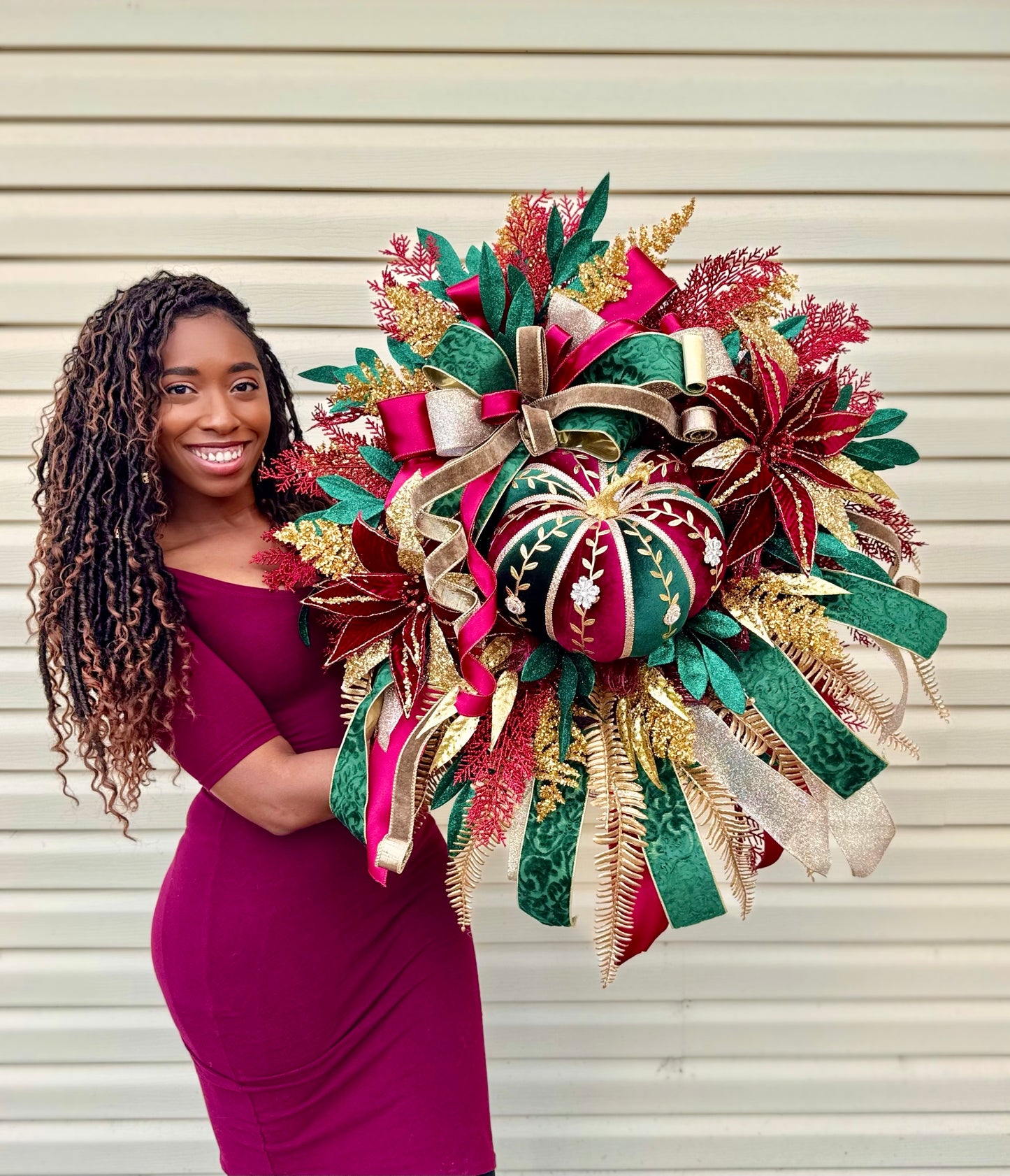 Velvet Pumpkin Glam Wreath For Fall Front Door | Autumn Porch Decor