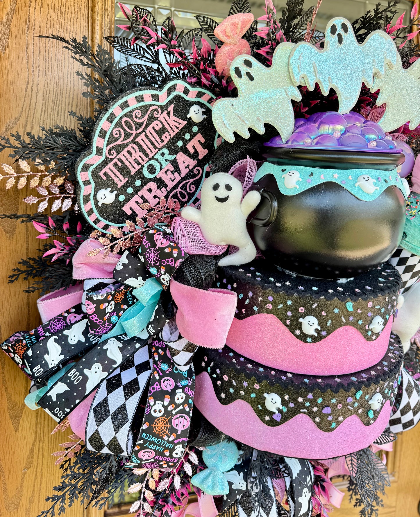 Pastel Halloween Ghost Wreath | Halloween Wreath For Front Door | Halloween Door Decor