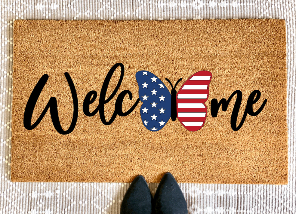 Fourth Of July Welcome Butterfly Doormat