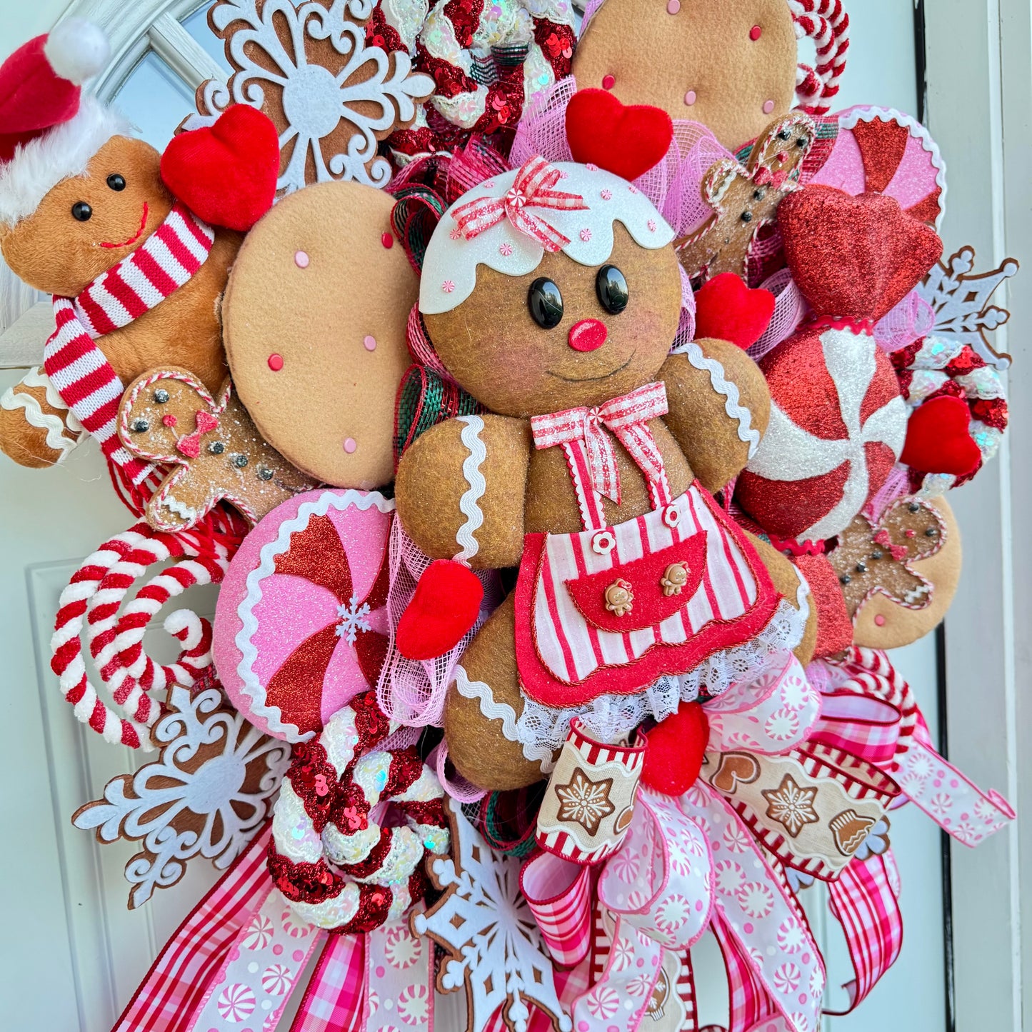 Pink and Red Gingerbread Christmas Wreath