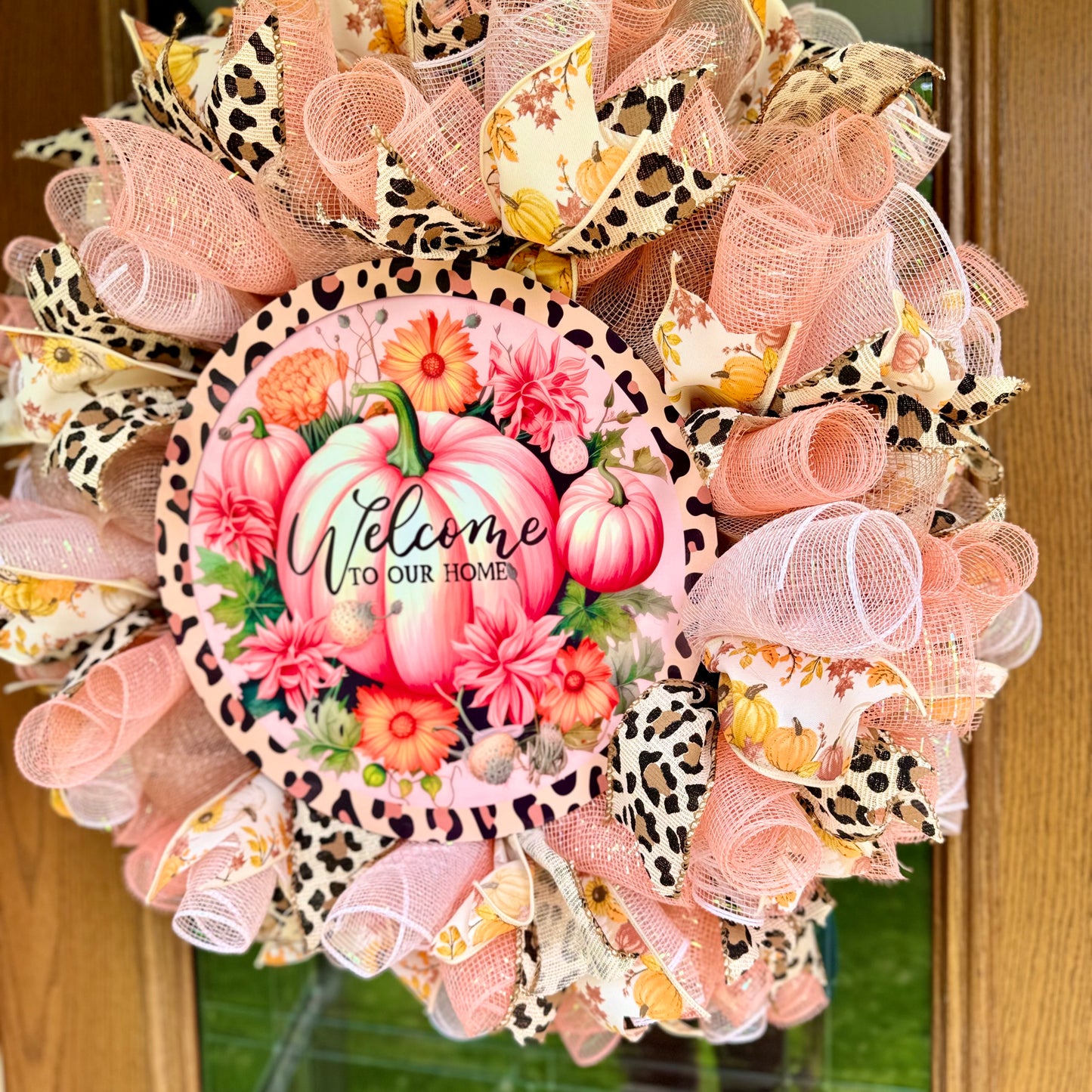 Leopard Print Pink Pumpkin Wreath