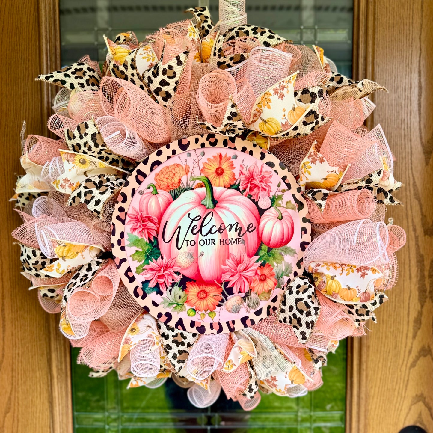 Leopard Print Pink Pumpkin Wreath