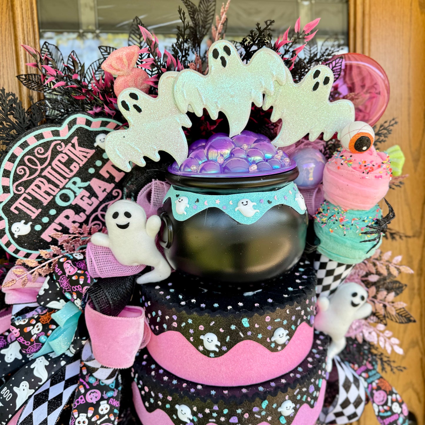 Pastel Halloween Ghost Wreath | Halloween Wreath For Front Door | Halloween Door Decor