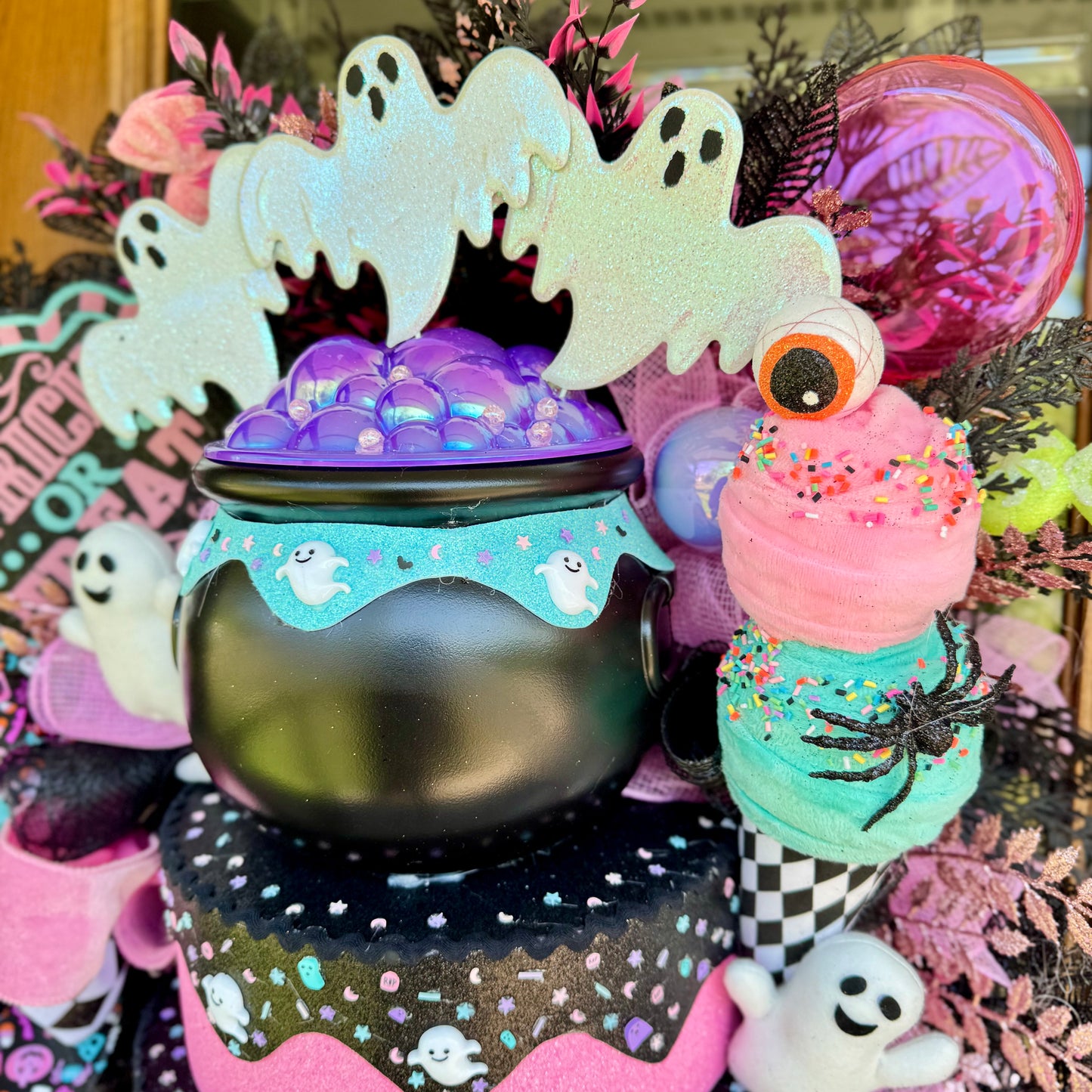Pastel Halloween Ghost Wreath | Halloween Wreath For Front Door | Halloween Door Decor