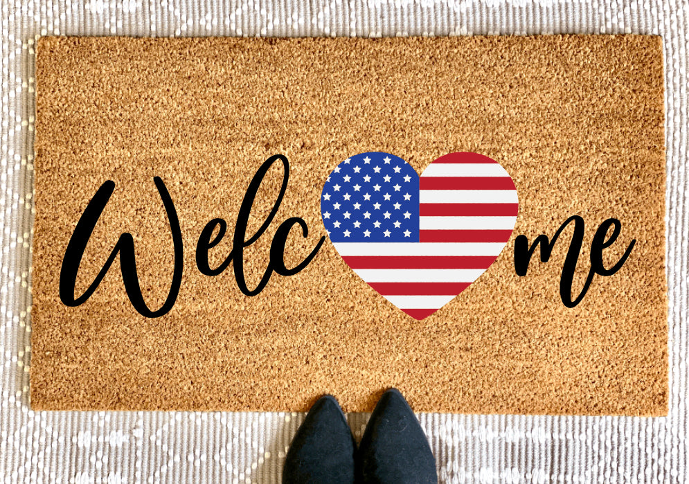 Fourth Of July Welcome Heart Doormat