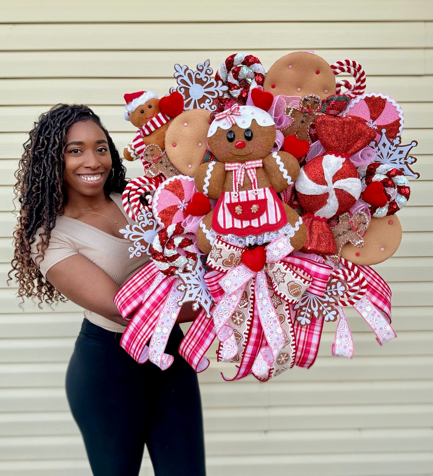 Pink and Red Gingerbread Christmas Wreath