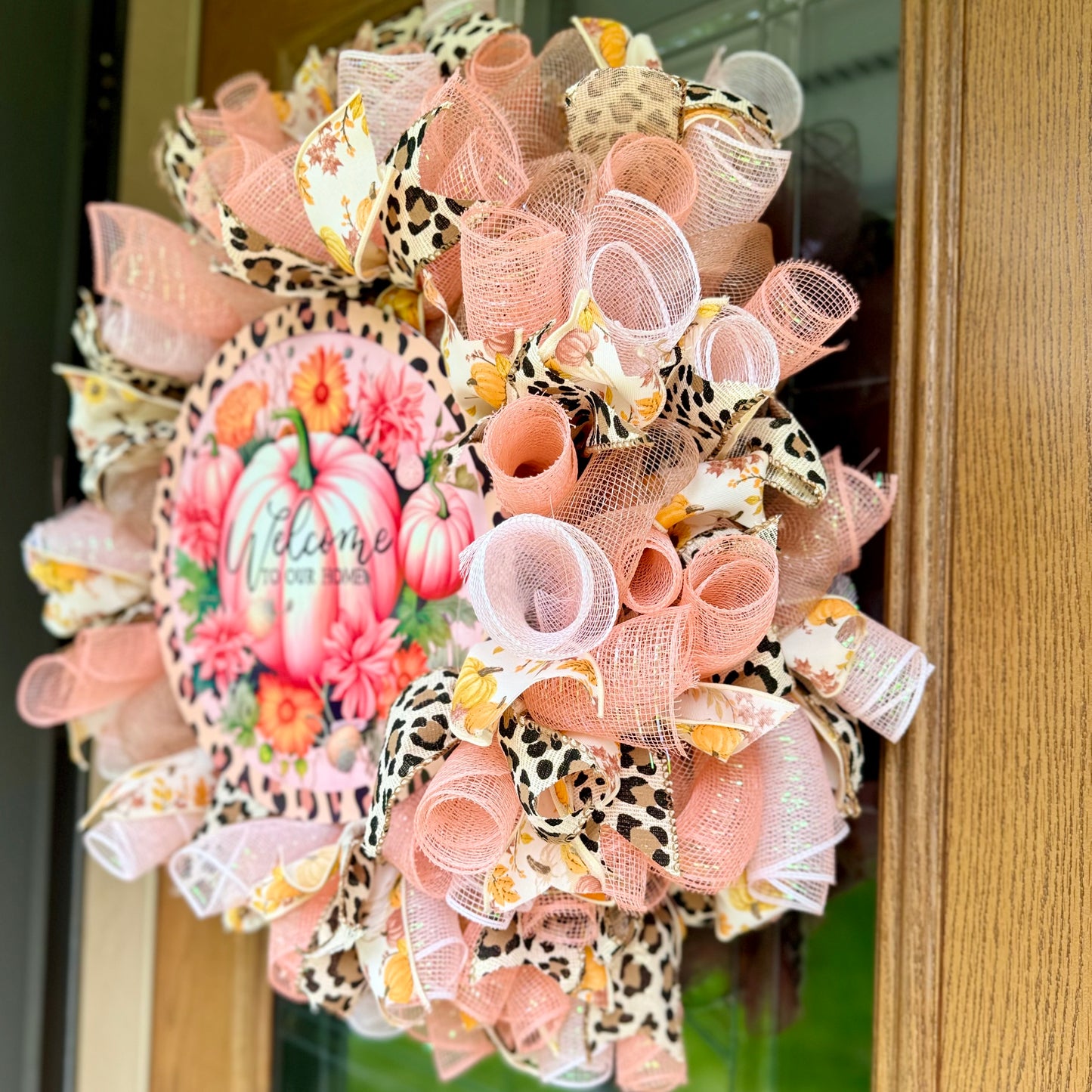 Leopard Print Pink Pumpkin Wreath