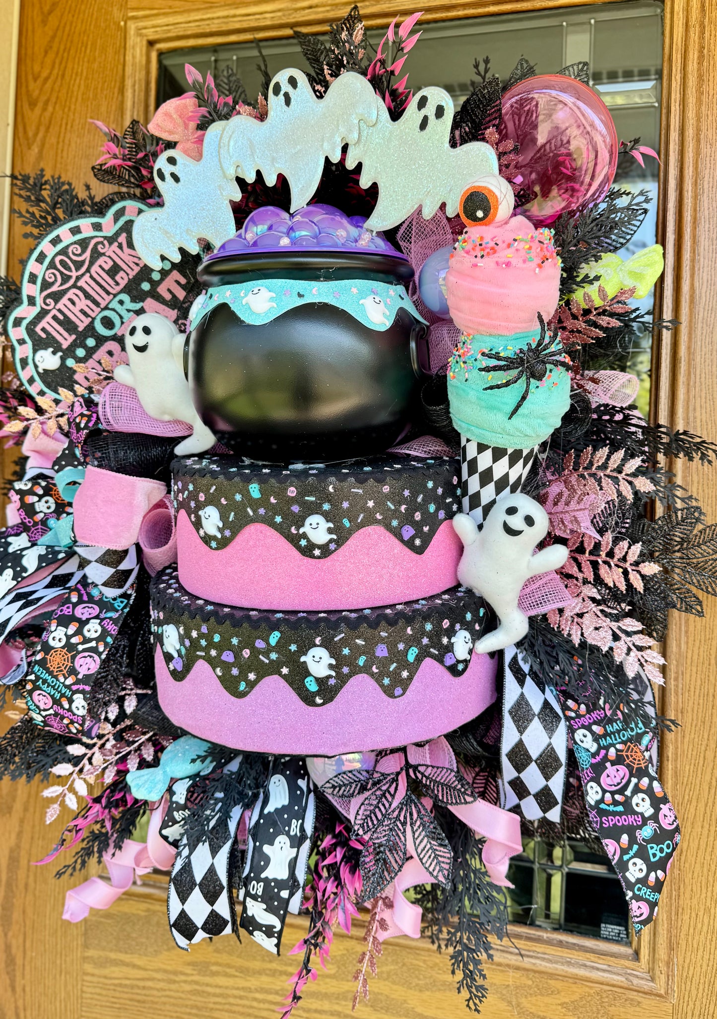 Pastel Halloween Ghost Wreath | Halloween Wreath For Front Door | Halloween Door Decor