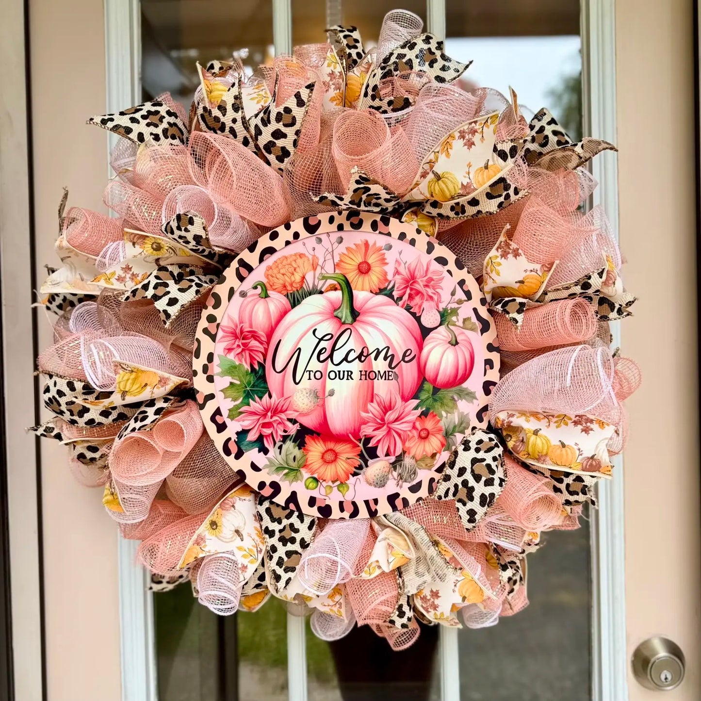 Leopard Print Pink Pumpkin Wreath