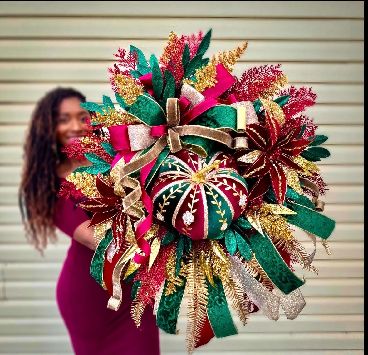 Velvet Pumpkin Glam Wreath For Fall Front Door | Autumn Porch Decor