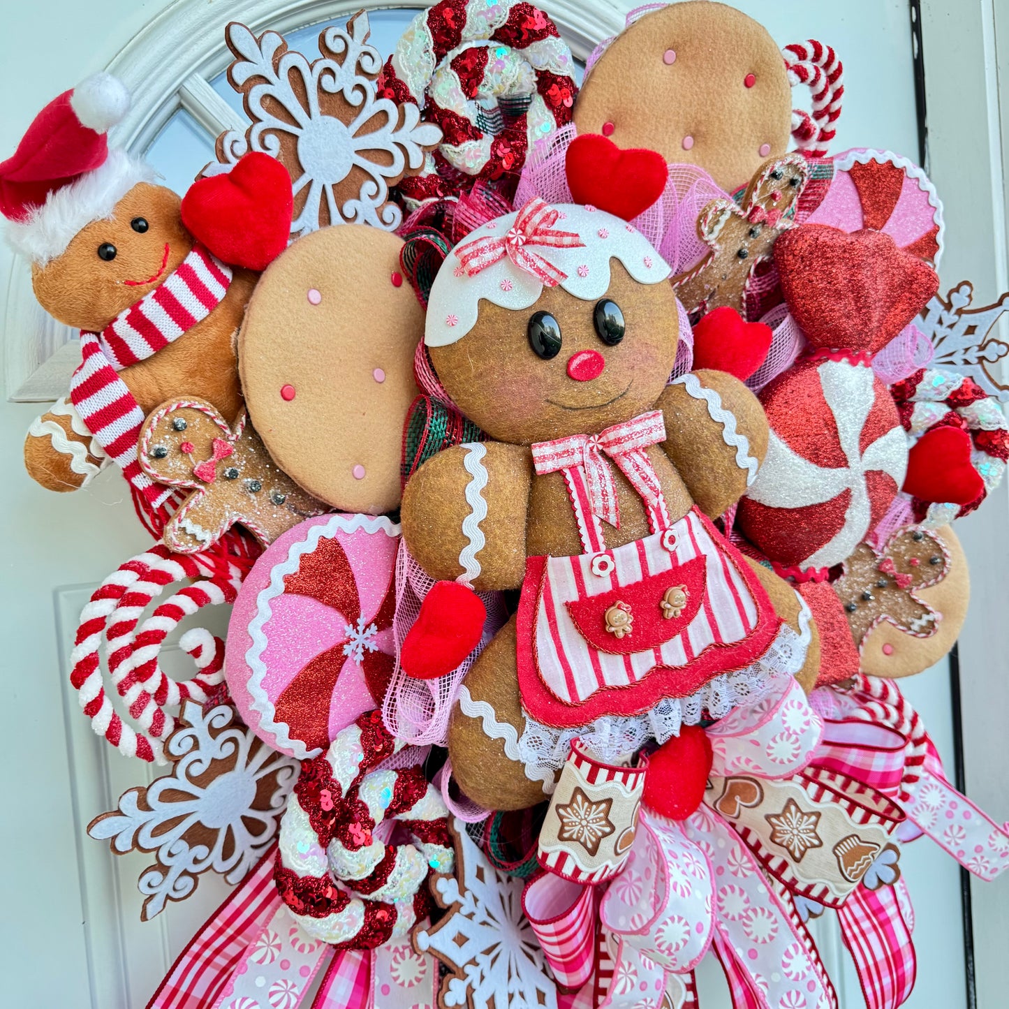 Pink and Red Gingerbread Christmas Wreath
