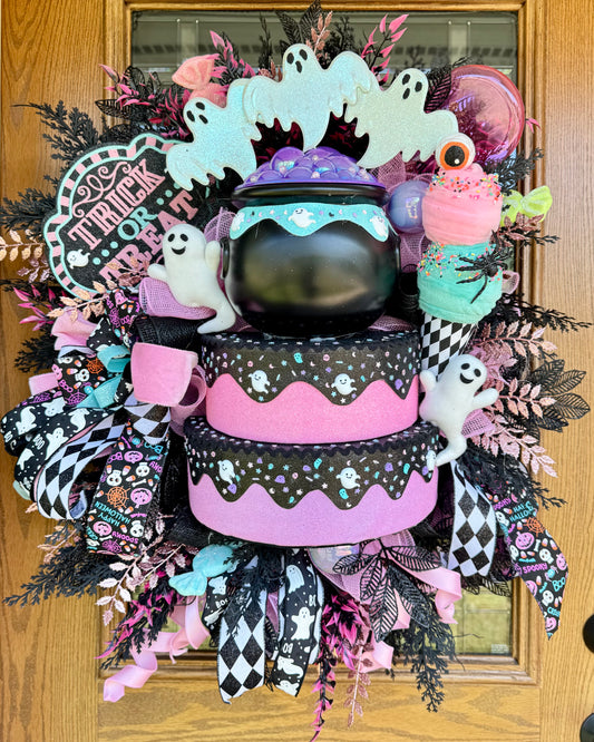Pastel Halloween Ghost Wreath | Halloween Wreath For Front Door | Halloween Door Decor
