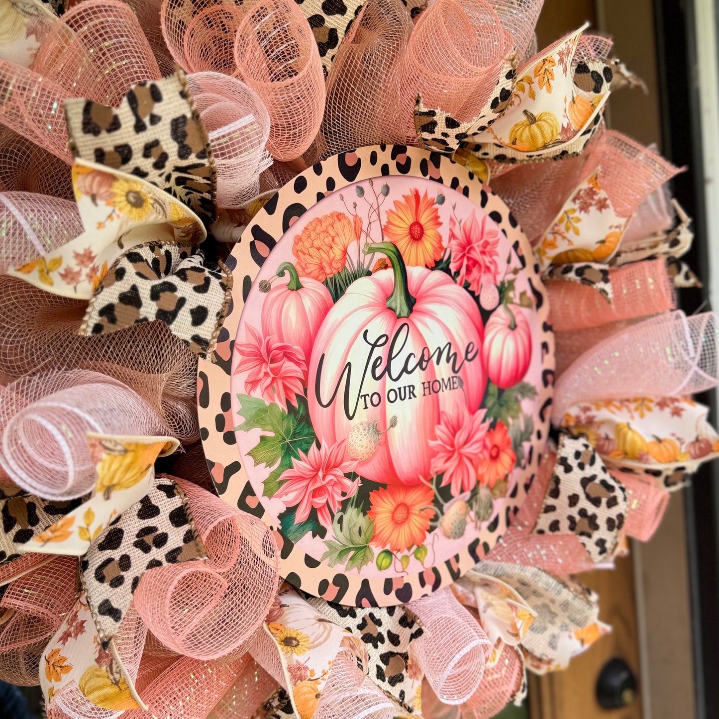 Leopard Print Pink Pumpkin Wreath