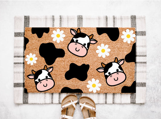 Cow Print Daisy Doormat