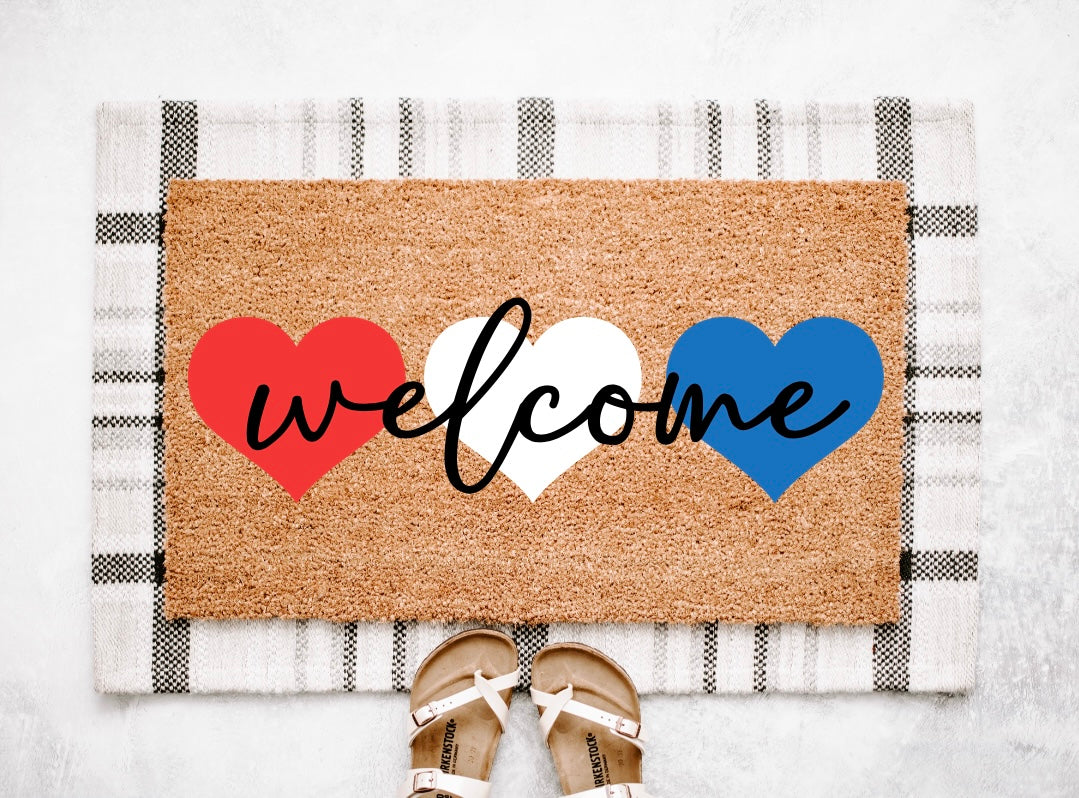 Patriotic Hearts Welcome Mat