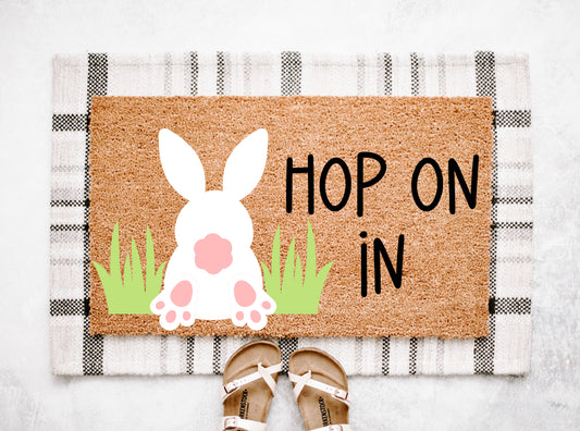 Hop On On Bunny Doormat