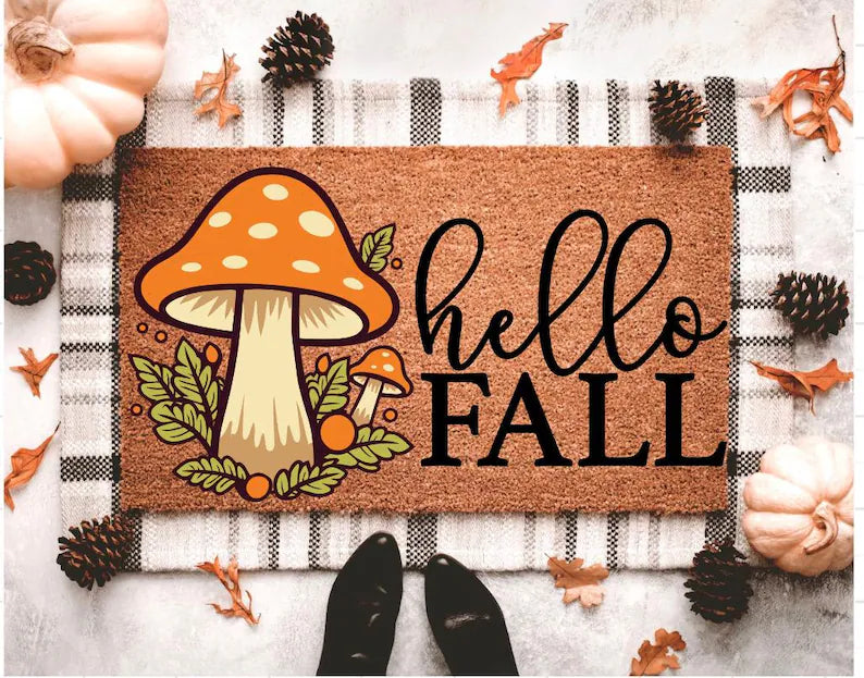 Hello Fall Mushroom Doormat  | Cottagecore Decor | Fall Porch Decor