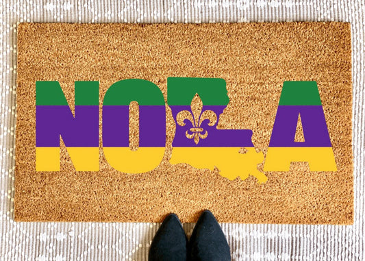 NOLA Mardi Gras Doormat | Fleur De Lis Doormat | Mardi Gras Decor