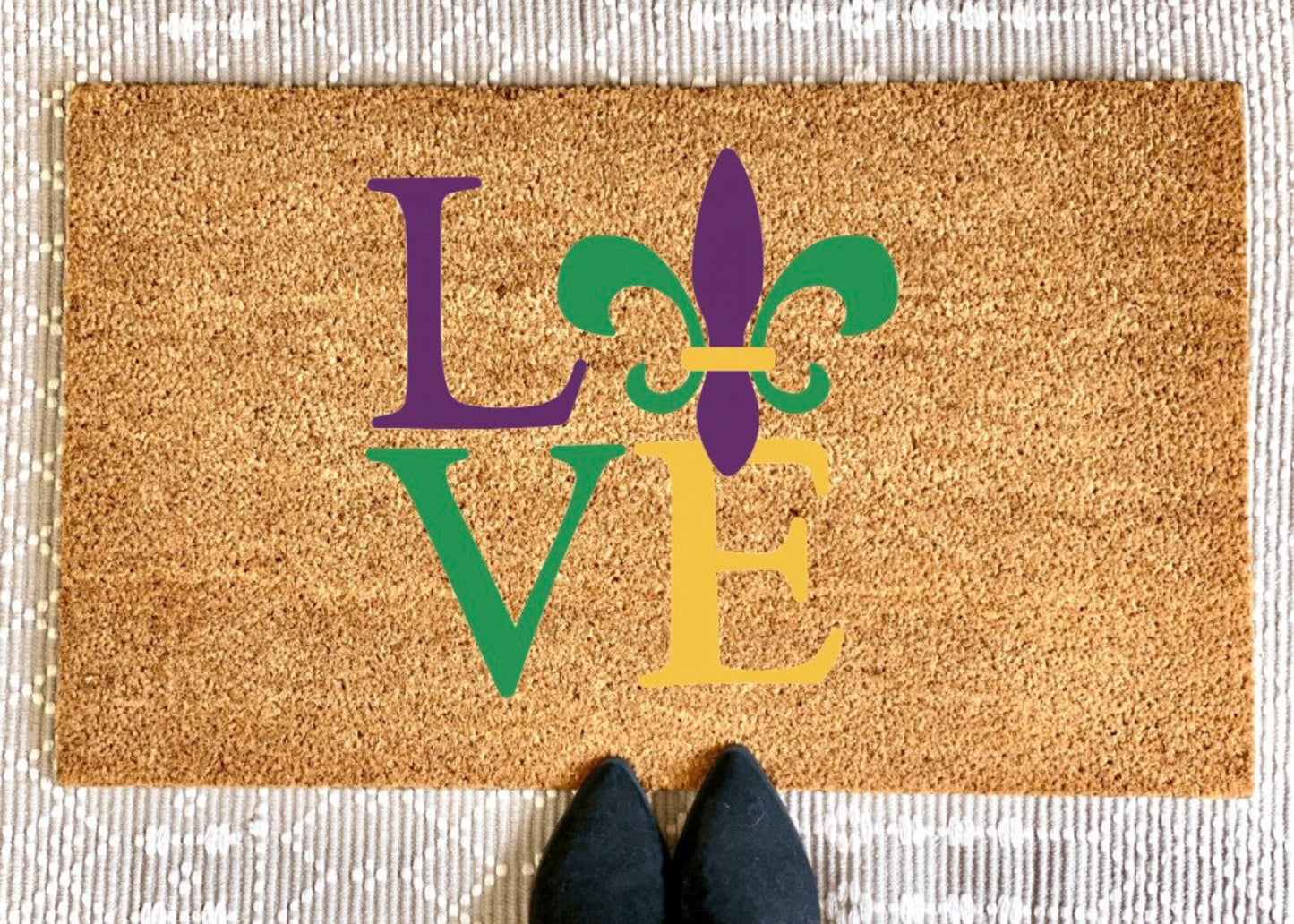 Love Fleur De Lis Doormat | Mardi Gras Doormat | Mardi Gras Decor