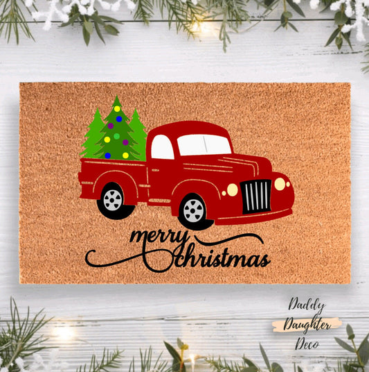 Merry Christmas Truck Doormat | Holiday Doormat | Christmas Porch Decor