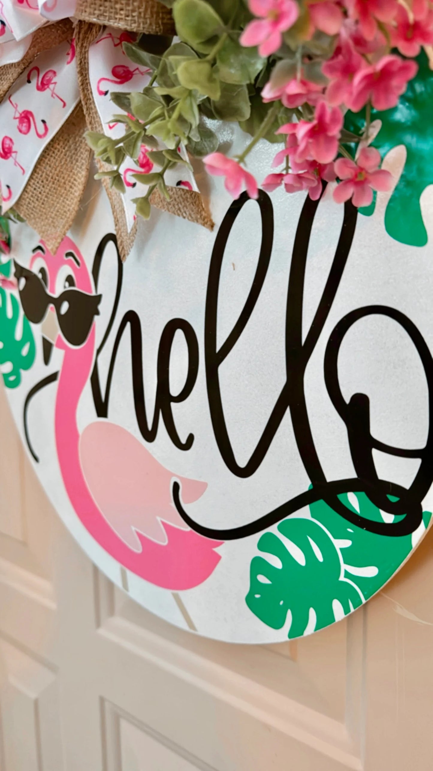 Hello Flamingo Door Hanger