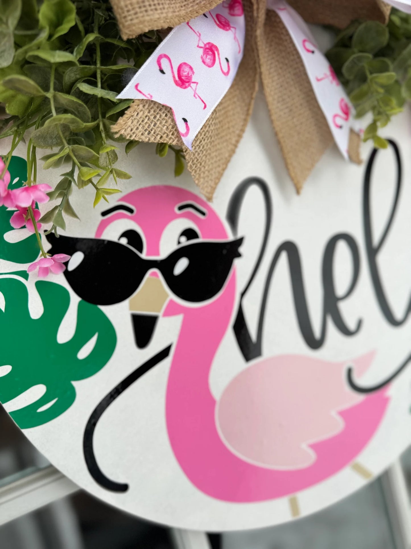 Hello Flamingo Door Hanger