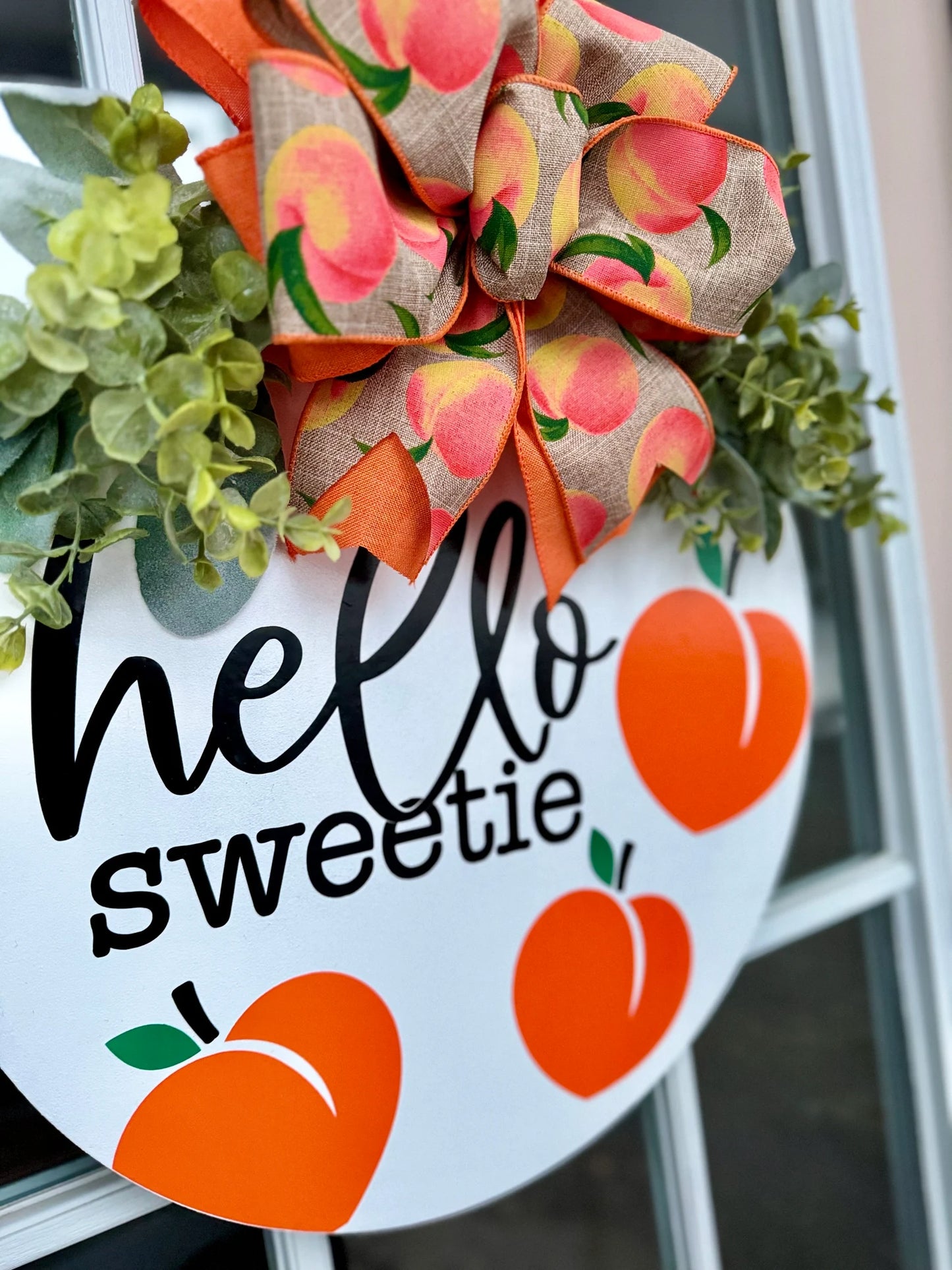 Hello Sweetie Peach Door Hanger