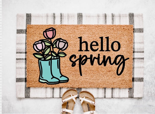 Hello Spring Floral Doormat