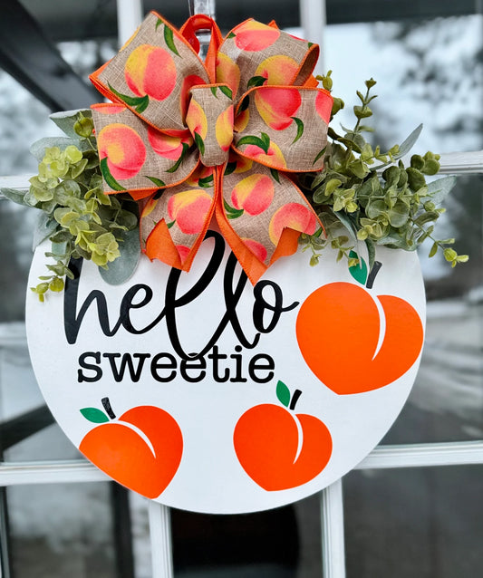 Hello Sweetie Peach Door Hanger